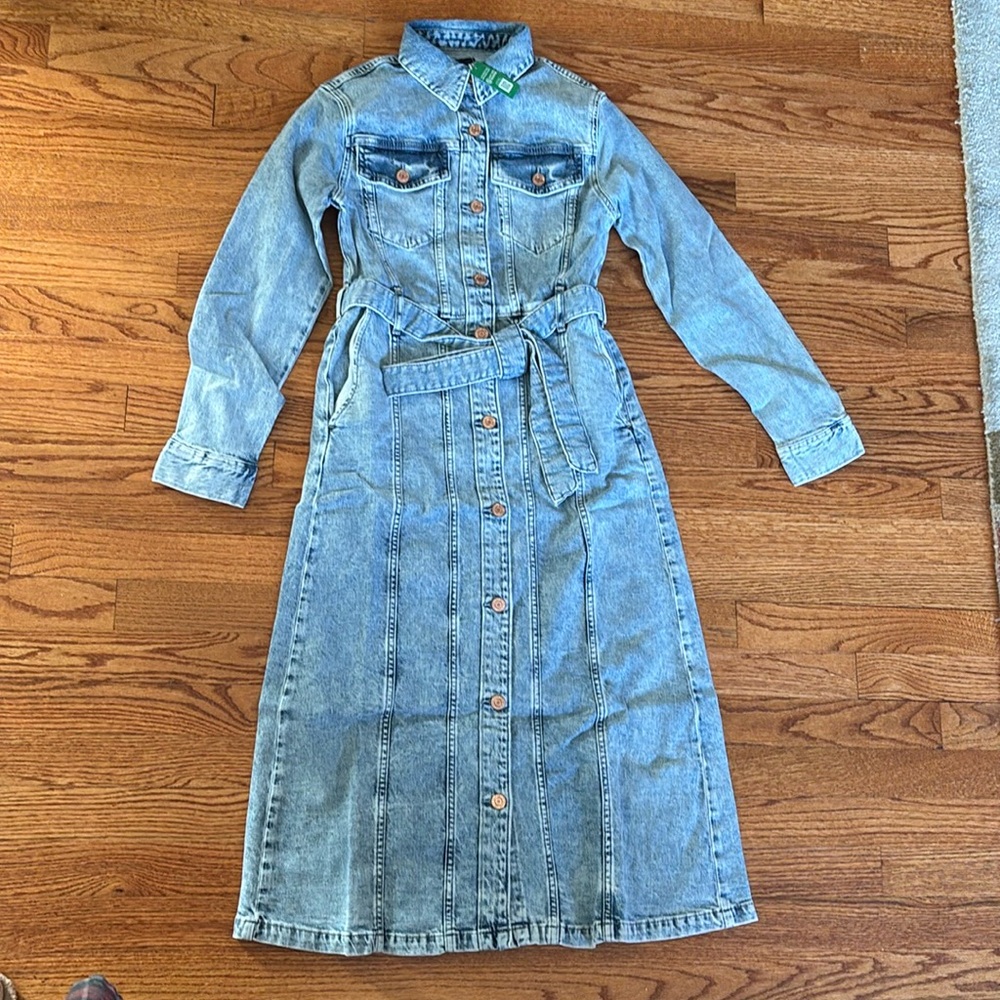 NEW - GAP Denim Midi Dress XXS Belted 98% Cotton NEW w/Tags Perfect
